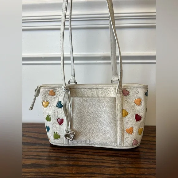Brighton Fresca White Multicolor Colorful Hearts Leather Shoulder Bag Purse - Picture 1 of 16